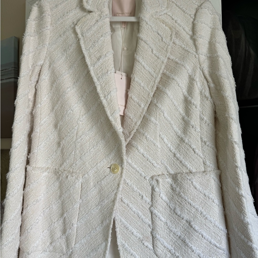$495 Rebecca Taylor Fringe Tweed Elegant Textured Women's Blazer